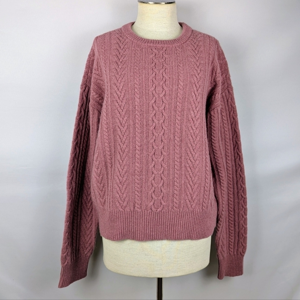 Lauren Ralph Lauren Wool Cashmere Cable Knit Sweater Rose Blush Heather XL NWT